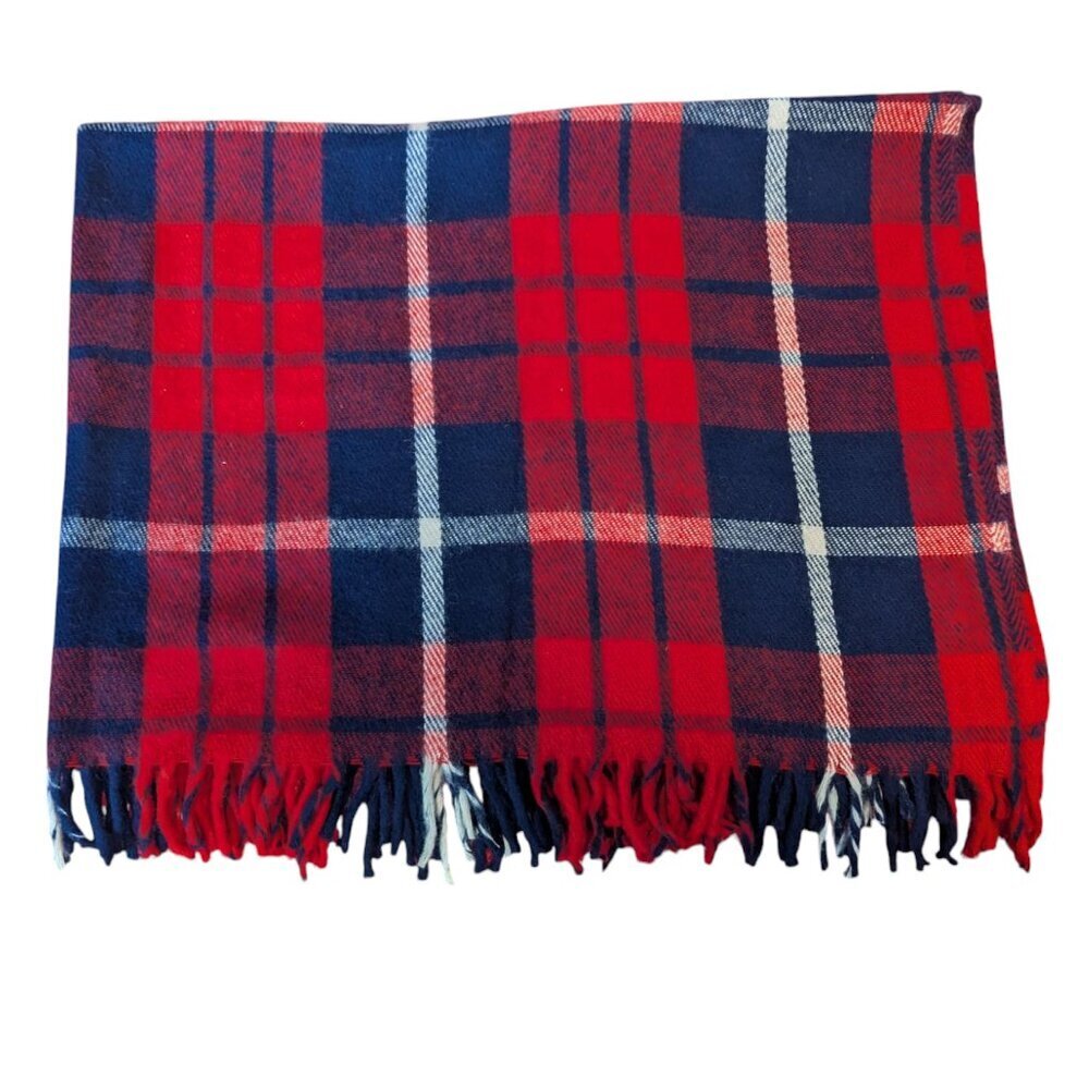Vintage Faribo Faribault Woolen Mill Throw Blanket Stadium Lap Plaid Preppy‎ Red